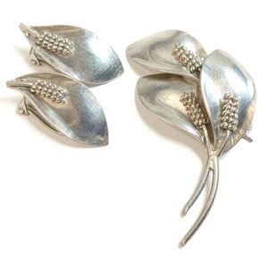 Vintage Aarre Krogh Sterling Silver Brooch Earrings Set Denmark AK